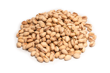 Tasty pistachios isolated on a white background.