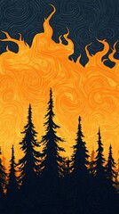 Atmospheric forest illustration merging pyrography aesthetics and digital artistry to create a peaceful and fantasy-driven composition.