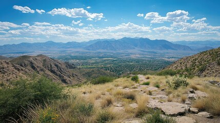 Breathtaking Scenic View of Mountainous Landscape with Lush Valleys and Vibrant Sky in the Desert Southwest Region, Perfect for Nature Enthusiasts and Outdoor Explorers