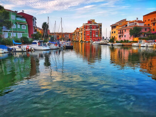 Fototapeta premium multicolored houses of a town on the Valencian coast in the Mediterranean