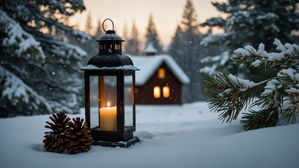 Rustic Lantern with Snowflake and Winter Branch
