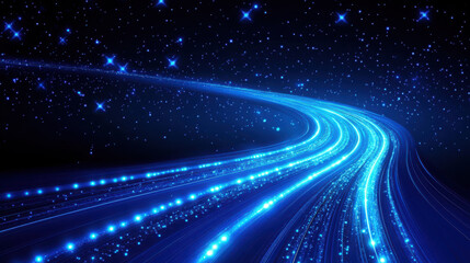 Obraz premium mesmerizing abstract background featuring flowing blue light trails against starry night sky, evoking sense of speed and motion