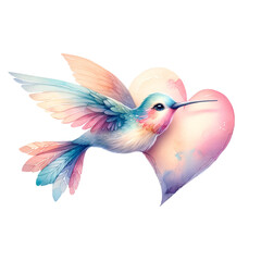 Obraz premium Vibrant Hummingbird in Flight Near Delicate Heart Shape