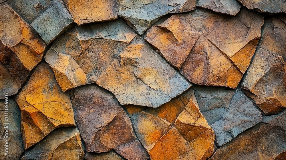 Poster textured surface of orange and blue natural stone with irregular shapes and patterns, ideal for back