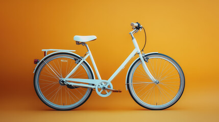 Fototapeta premium White Bicycle on Bright Yellow Background with Simple Design and Minimalist Style for Contemporary Lifestyle and Urban Transportation Concepts