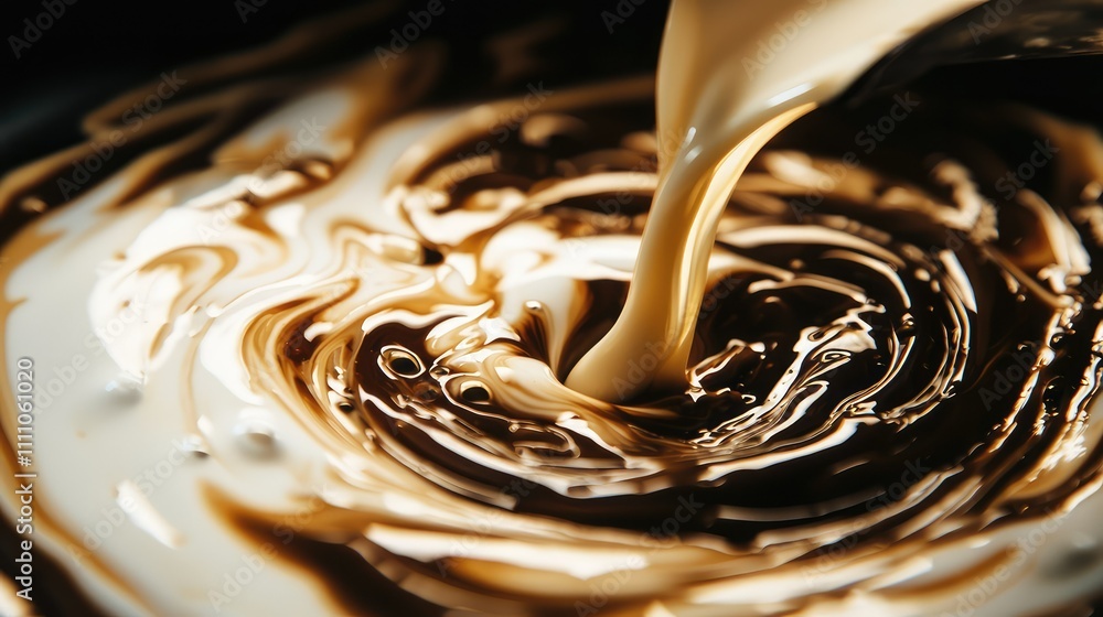 Poster merging streams of cream and chocolate creating a beautiful swirl in a bowl capturing the art of cul