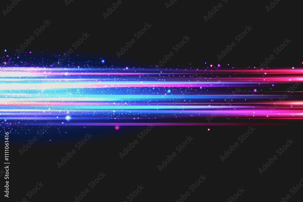 Poster abstract colorful streaks of light create dynamic motion with sparkling particles in vibrant blue an