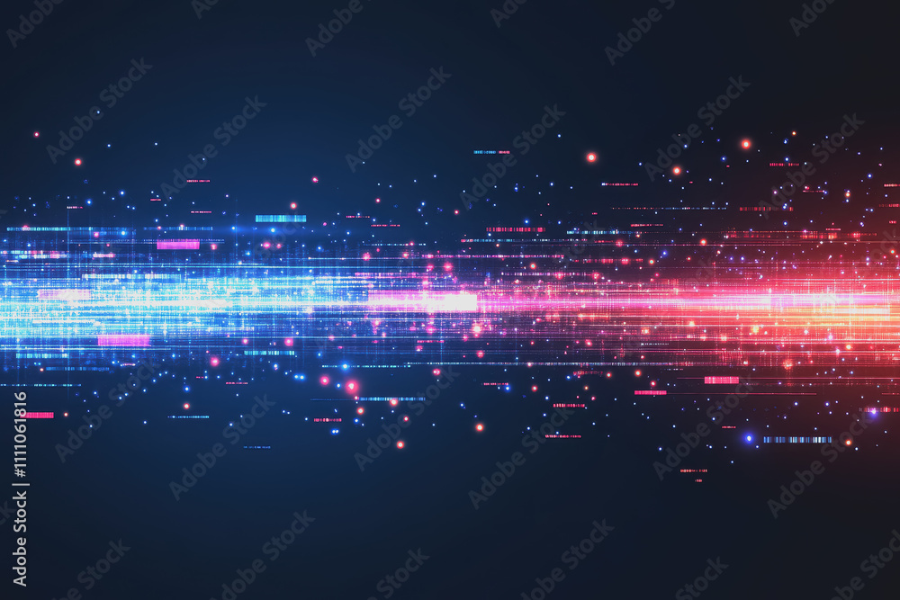 Poster abstract digital light trails representing technology, speed, and data flow with vibrant colors in a