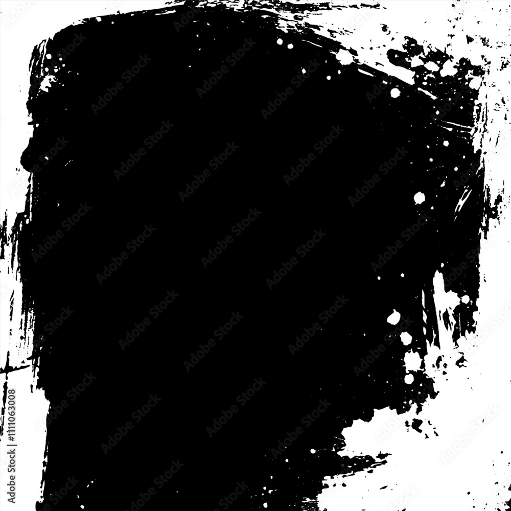 Poster Rough black background on vintage paper with distressed effect. Abstract paint pattern and grungy ink overlay. Weathered rectangle frame with scratched edges.