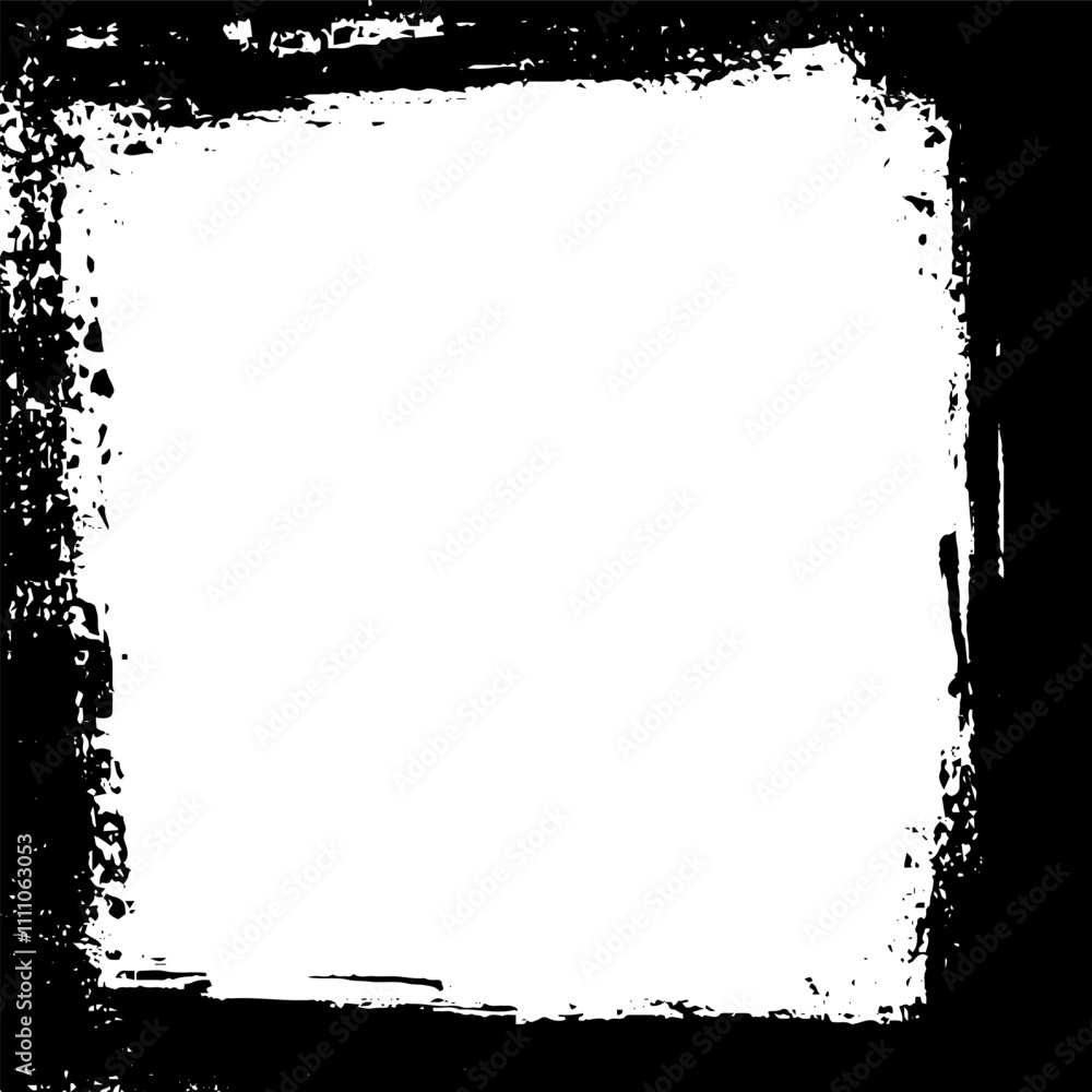 Poster vector frame with rough black brush strokes and ink edges on a dirty white background. torn paper ef