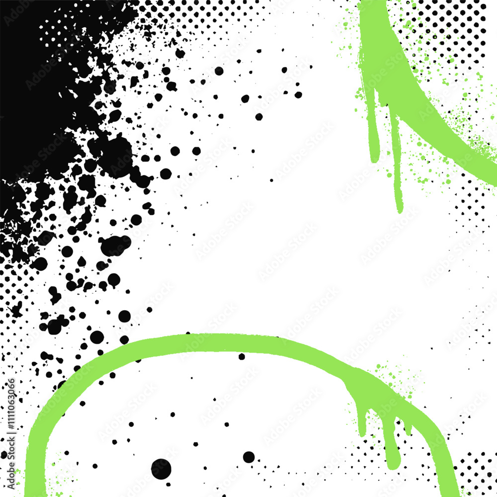 Poster vector halftone background with rough brush strokes and spray effects. graffiti elements featuring g