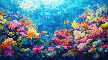 Vibrant Underwater Coral Reef Scene with Colorful Coral and Marine Life in Clear Blue Ocean Waters, Perfect for Nature and Marine Conservation Themes