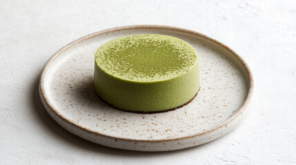 Delight in this matcha green tea cheesecake, featuring smooth, creamy texture and vibrant green hue. Perfectly presented on rustic plate, it invites indulgence