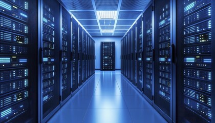 Server redundancy network setup, minimalist tech aesthetic, sleek matte finish, front view emphasis, complemented by glowing server environment.