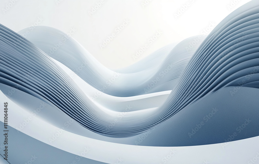 Aufkleber curved blue waves create a serene abstract landscape in a minimalist space with soft light
