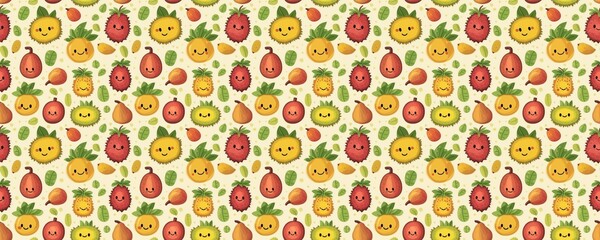 seamless pattern of Happy cartoon fruits  yellow red cheerful summer design 