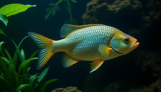 Radiant rainbowfish swimming gracefully in a lush freshwater habitat with aquatic plants