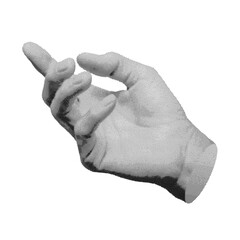 Hand gesture, sign, pointer, index finger indicating, showing isolated on white background. Halftone dotted retro style vector
