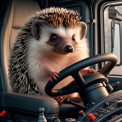 Hedgehog driver behind the wheel of a car.