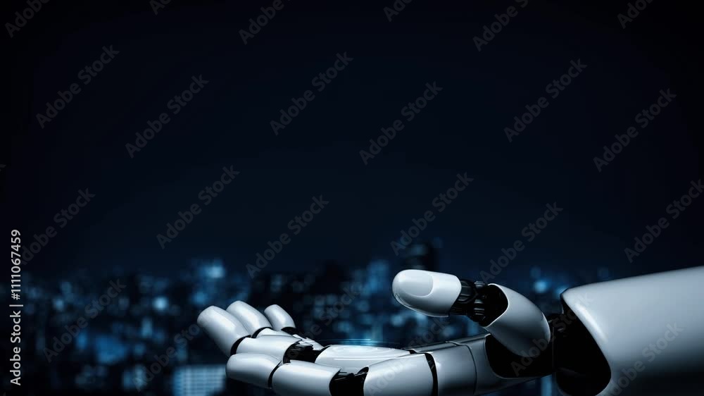 Poster futuristic robot artificial intelligence enlightening ai technology development and machine learning