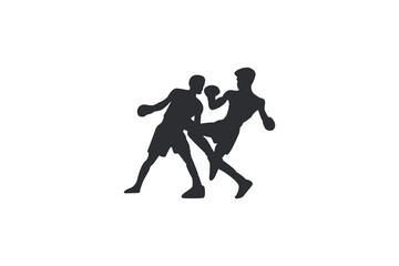 Vector silhouette of boxing match white background.