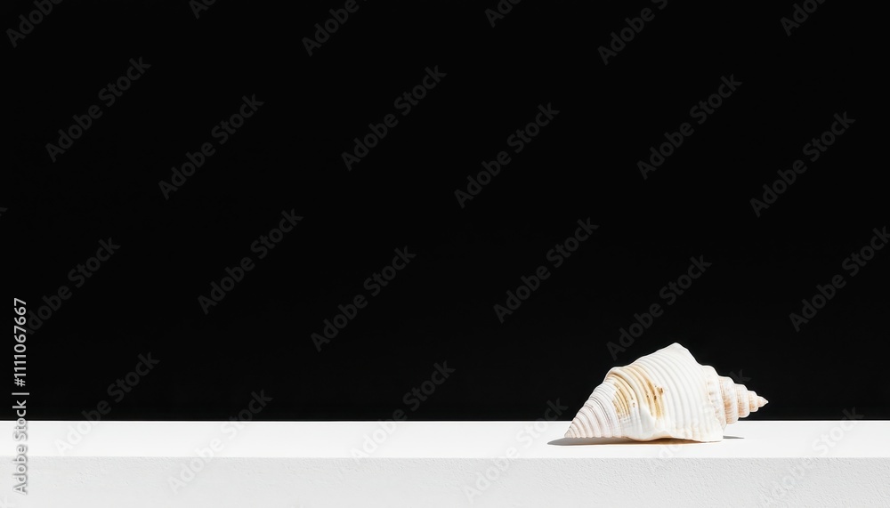 Poster single seashell resting on smooth surface with black background for minimalist and natural aesthetic