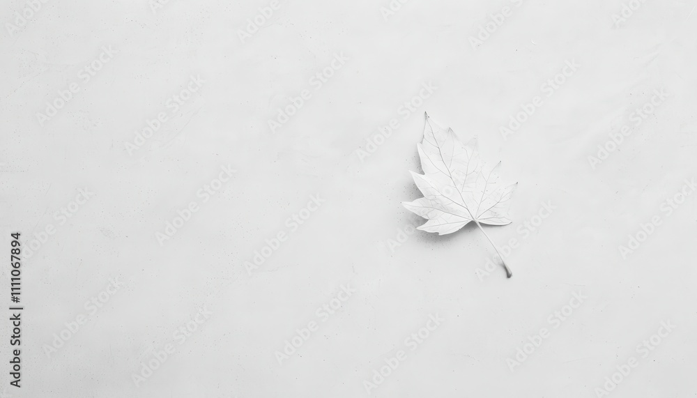 Poster minimalist composition of a single leaf on a smooth white surface enhancing serenity and simplicity 