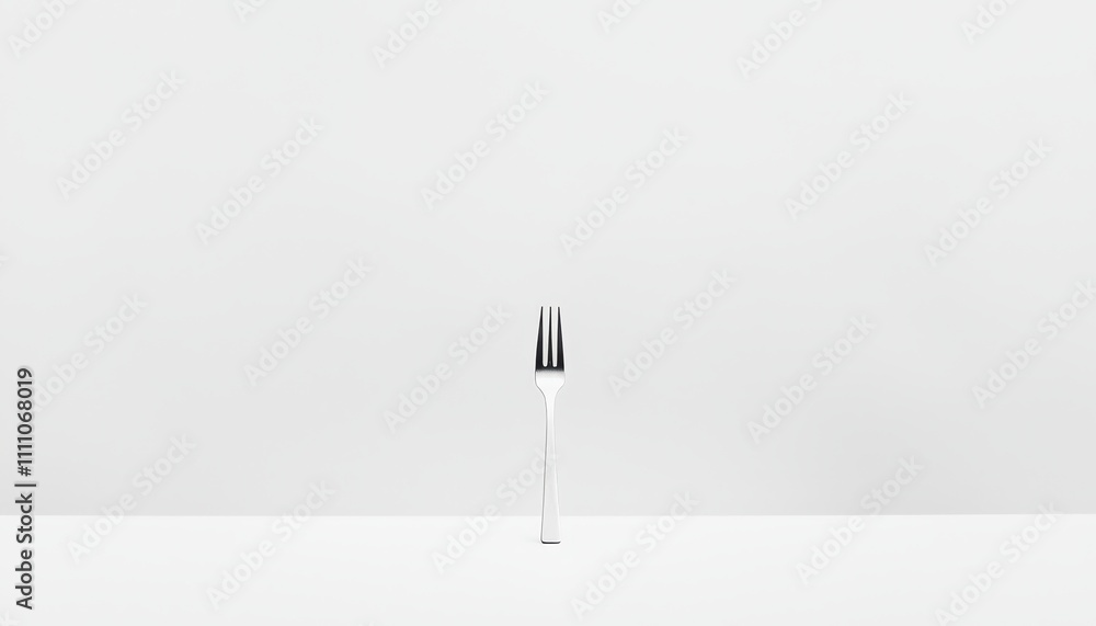 Aufkleber minimalist design with a single fork on a blank table against a simple white background