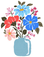 Flowerpot PNG Floral Bouquet with Vase, Gouache Texture Element Isolated on Transparent Background 