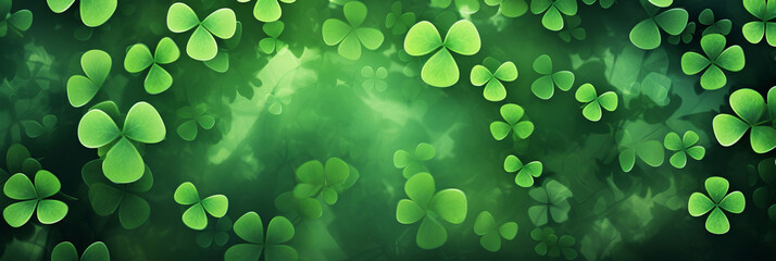 Green background with clover leaves, symbolizing luck and St. Patrick's Day