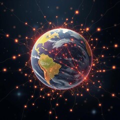 Fototapeta premium Globe Wrapped in Fiber-Optic and Neural Networks, Representing the Synergy of Earth and Artificial Intelligence in the Metaverse