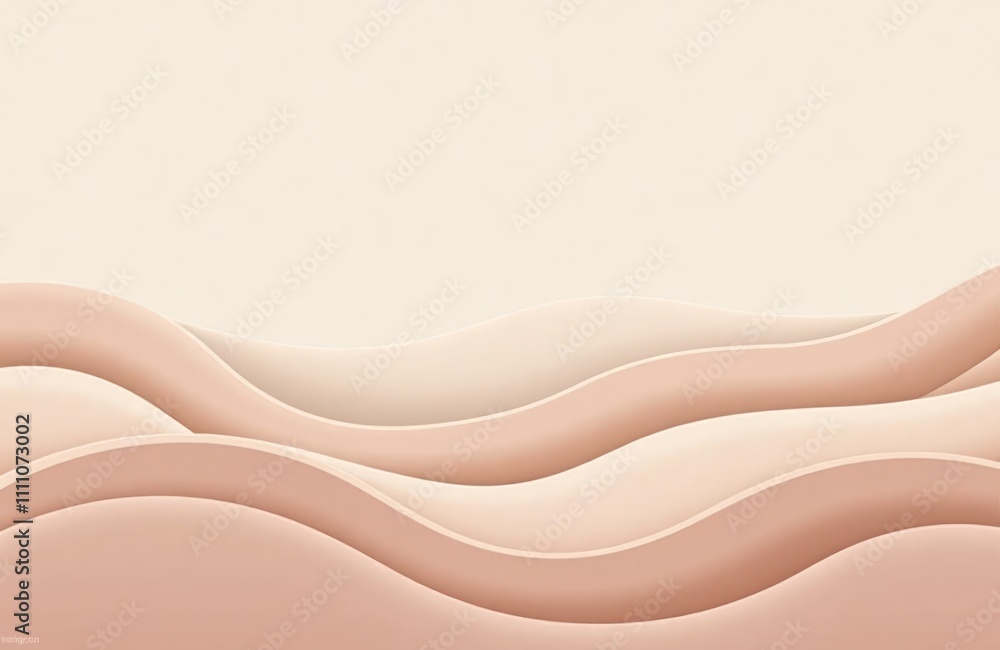 Poster Abstract minimalist background design features soft beige, light brown waves in gradient effect. Smooth fluid lines create modern, trendy look. Suitable for various digital print projects. Subtle