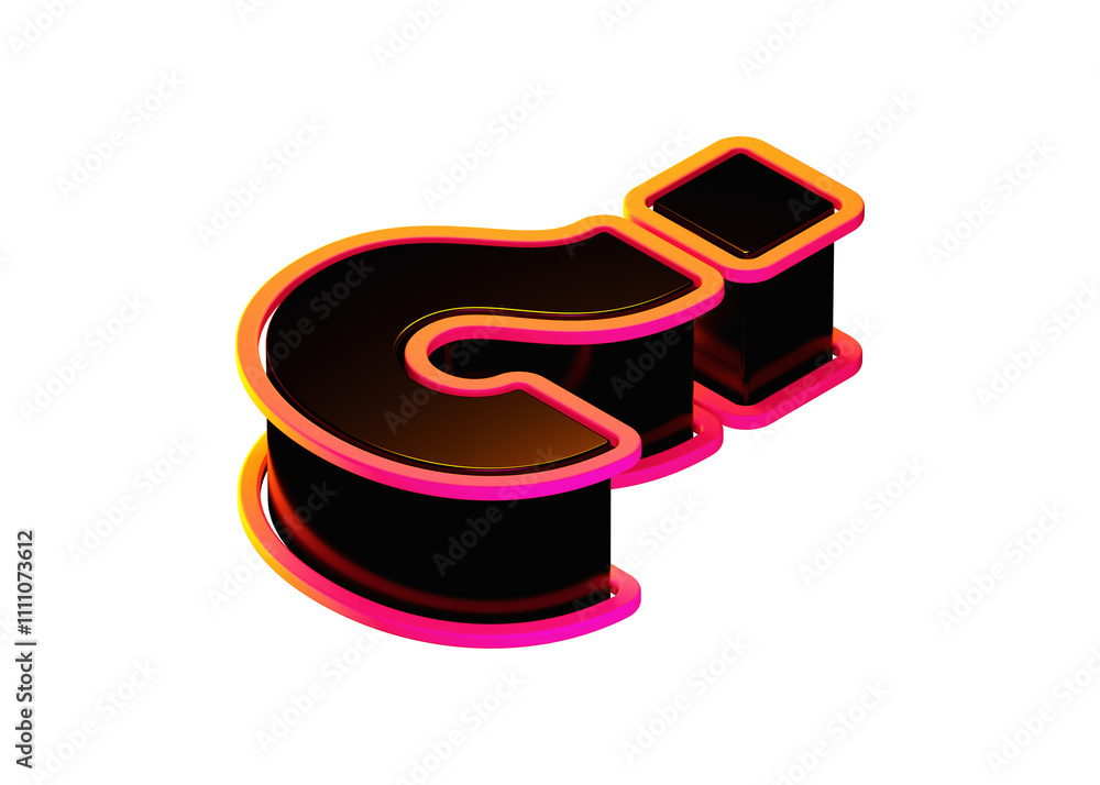 Aufkleber question mark symbol in black with fluo orange-pink outline from top view. isometric viewpoint 3d re