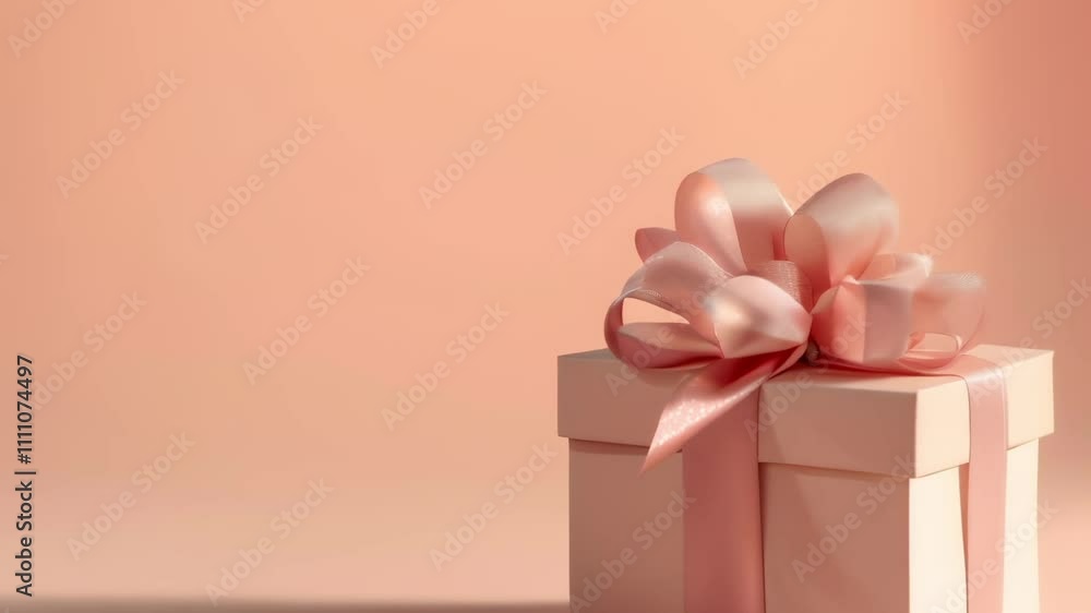 Aufkleber pastel pink gift box wrapped with a matching ribbon and bow sits on a simple background, creating a 
