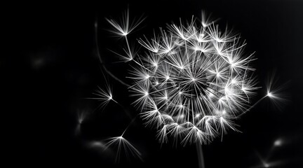 Dandelion Seedhead on Black Background, Showcasing Nature's Fragility and Beauty