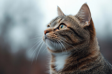Obraz premium Tabby Cat Gazing Pensively Into The Distance