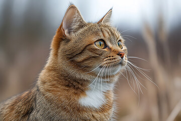 Obraz premium A Striking Tabby Cat Profile Outdoors in Nature