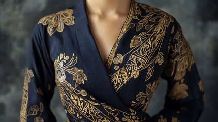 Close-up of a Black Dress with Gold Floral Embroidery