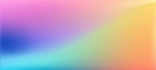 Rainbow ombre background with bright gradient pattern. Abstract iridescent pink, blue, yellow and pastel purple texture. Soft holograph with radiant vector effect, y2k aura, and neon chrome.