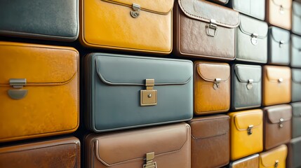 A Wall Of Various Leather Briefcases