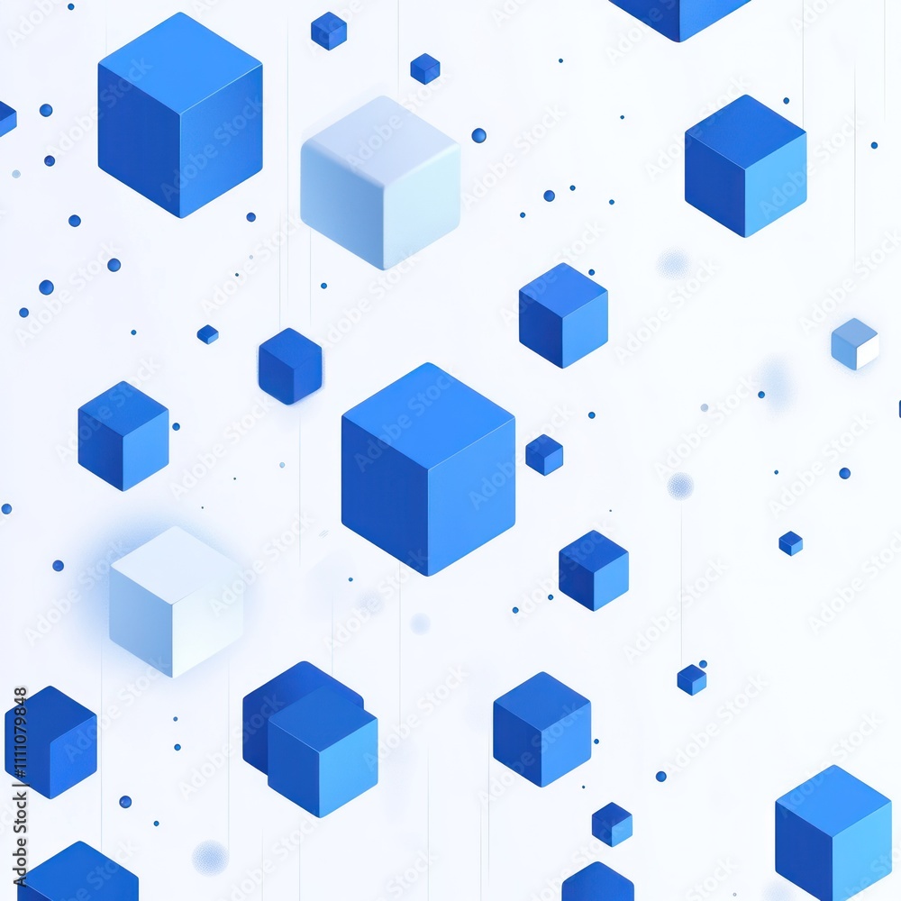 Poster abstract background with floating blue and white cubes.