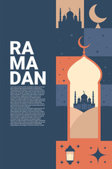Ramadan Kareem. Islamic greeting card template with ramadan for wallpaper design. Mosaic vector illustration. Vector illustration.