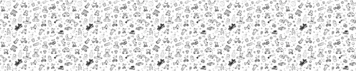 Naklejka premium seamless pattern of Childrens toys black white sketch style playful joyful design