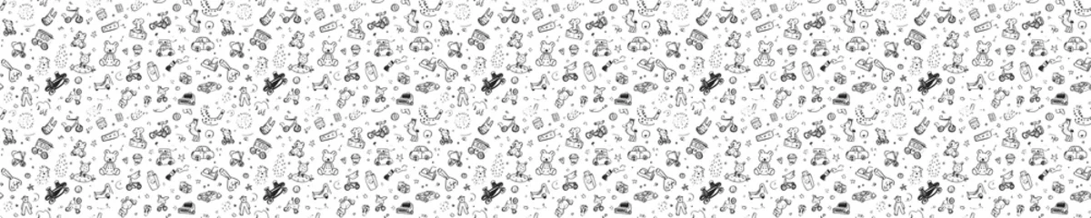Crédence en verre imprimé seamless pattern of Childrens toys  black white sketch style playful joyful design