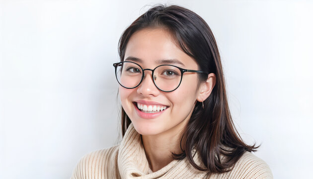 smiling woman wearing eyeglasses against white background