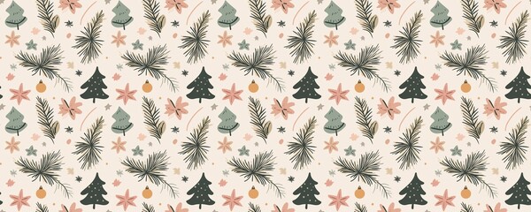 seamless pattern of Abstract Christmas pattern beige green pink festive winter holiday design 