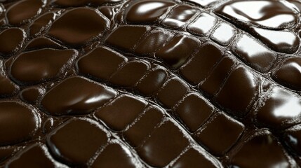 Naklejka premium Close-up of Shiny Brown Crocodile Leather Texture