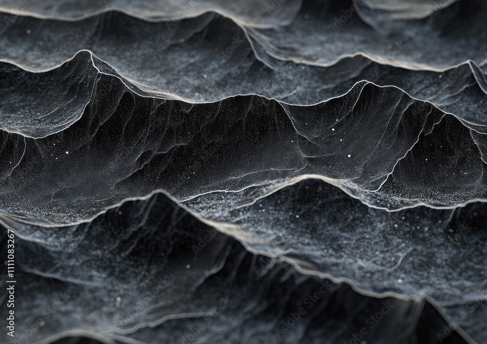 Poster abstract dark gray textured landscape with undulating mountains and subtle light highlights.