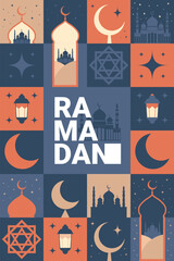 Ramadan Kareem. Islamic greeting card template with ramadan for wallpaper design. Mosaic vector illustration. Vector illustration.