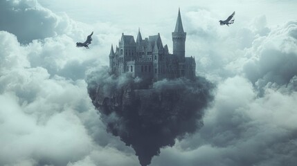 Fototapeta premium A Majestic Stone Castle Perched on a Cloud Island